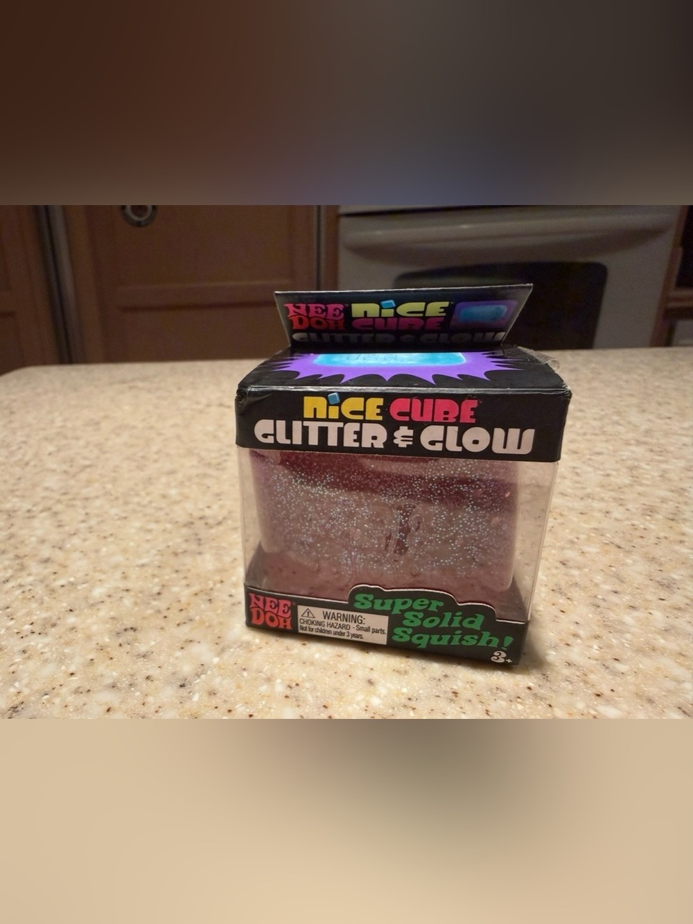 NeeDoh Nice Cube Glitter & Glow Squish Toy - Pink Glitter